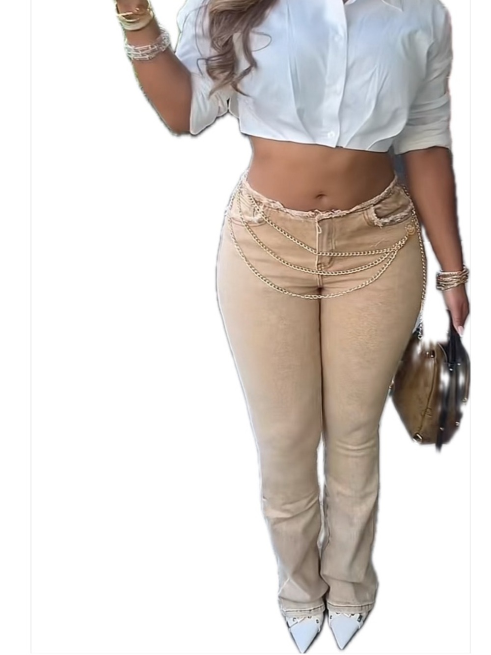 Fashion Nova Beige Flare High-Rise Jeans - Picture 2 of 4
